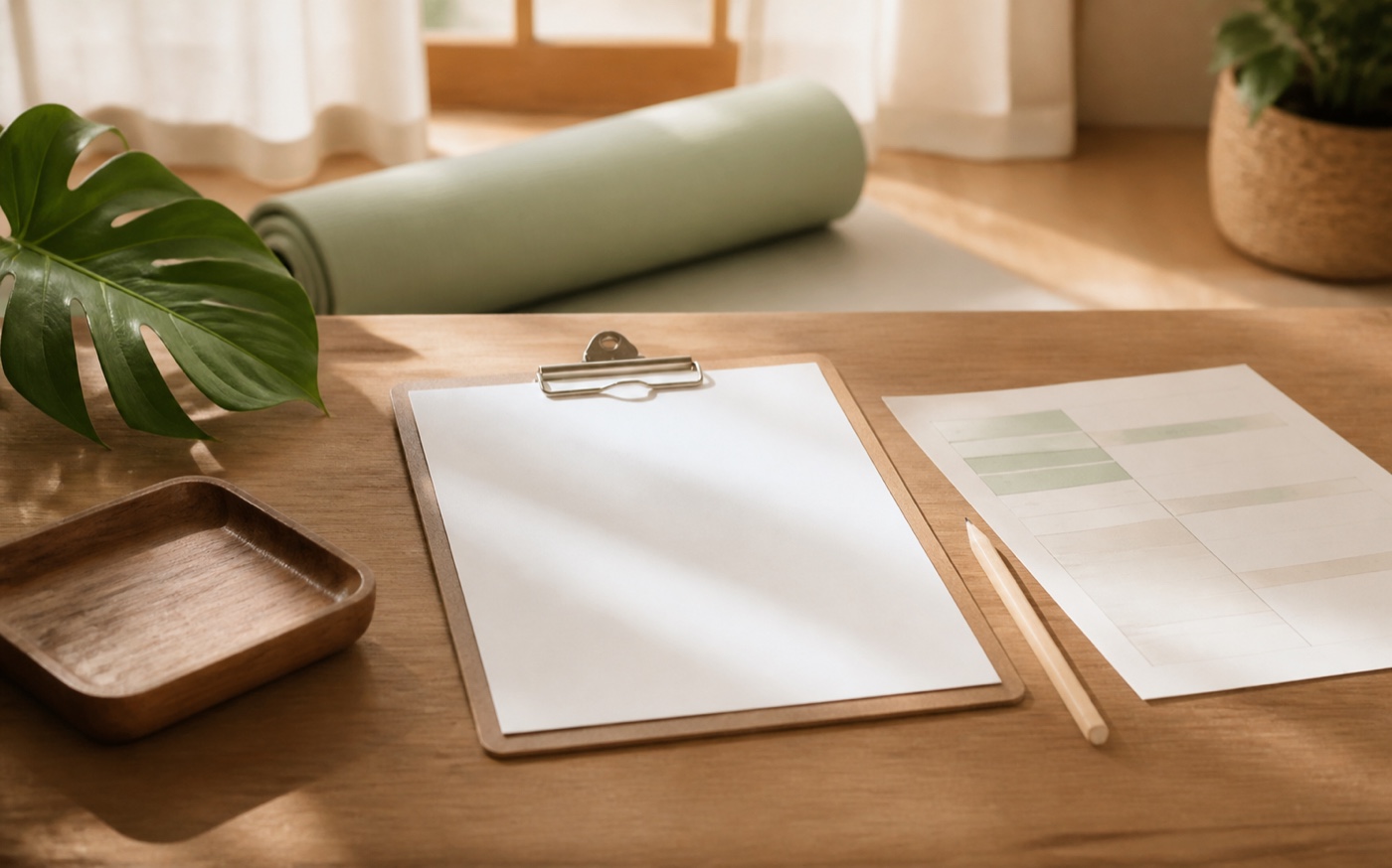 Organised information area with a clipboard and weekly schedule